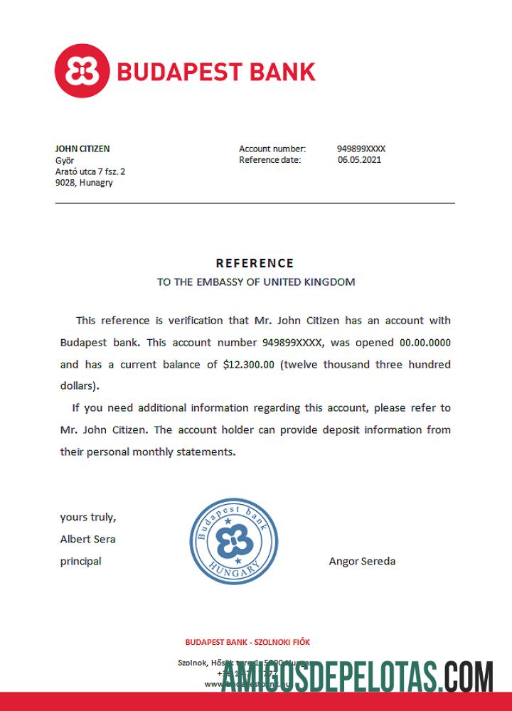 Referência do Banco Hungria Budapeste exemplo real